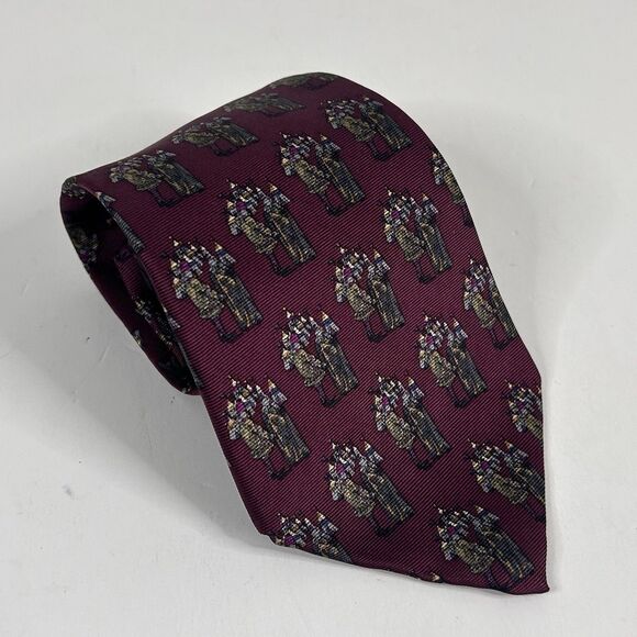 Liberty of London 100% Silk Necktie Tie Medieval Villagers Red 4 x 56 USA Made - Picture 1 of 4